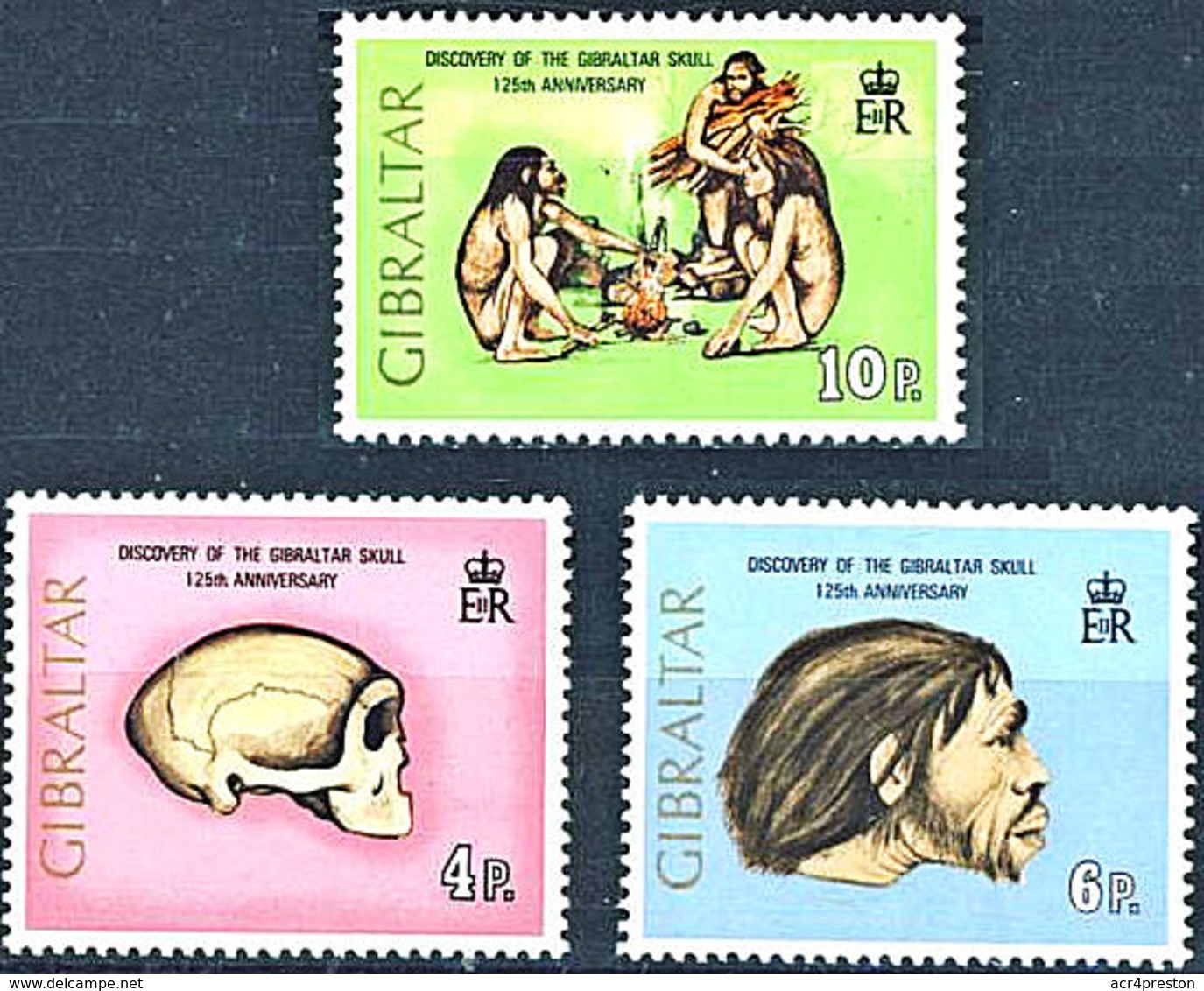 A1324 GIBRALTAR 1973, SG 310-2 125th Anniv Gibraltar Skull Discovery,  MNH - Gibraltar