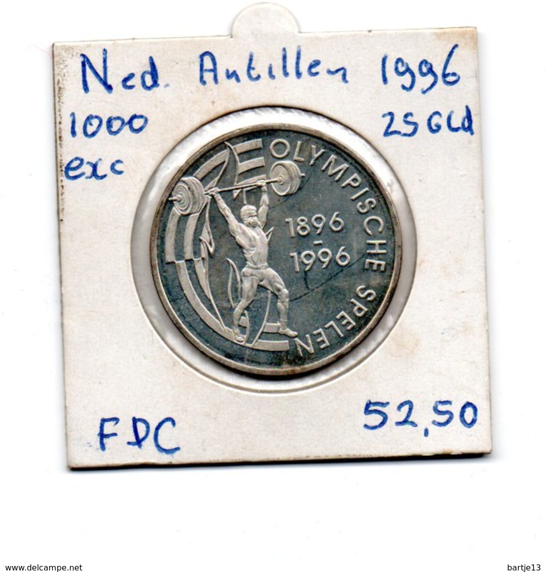 NEDERLANDSE ANTILLEN 25 GULDEN 1995 ZILVER UNC 100 JR. OLYMPISCHE SPELEN OPL. 1000 STUKS - Antilles Néerlandaises