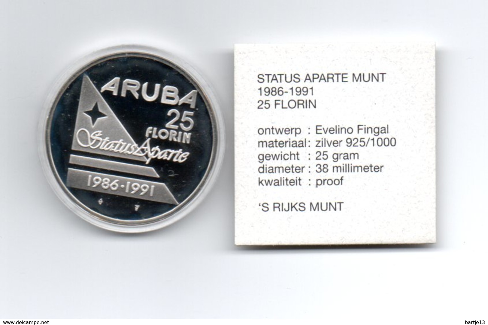 ARUBA 25 FLORIN 1991 ZILVER PROOF 5 JAAR STATUS APARTE - Autres – Amérique