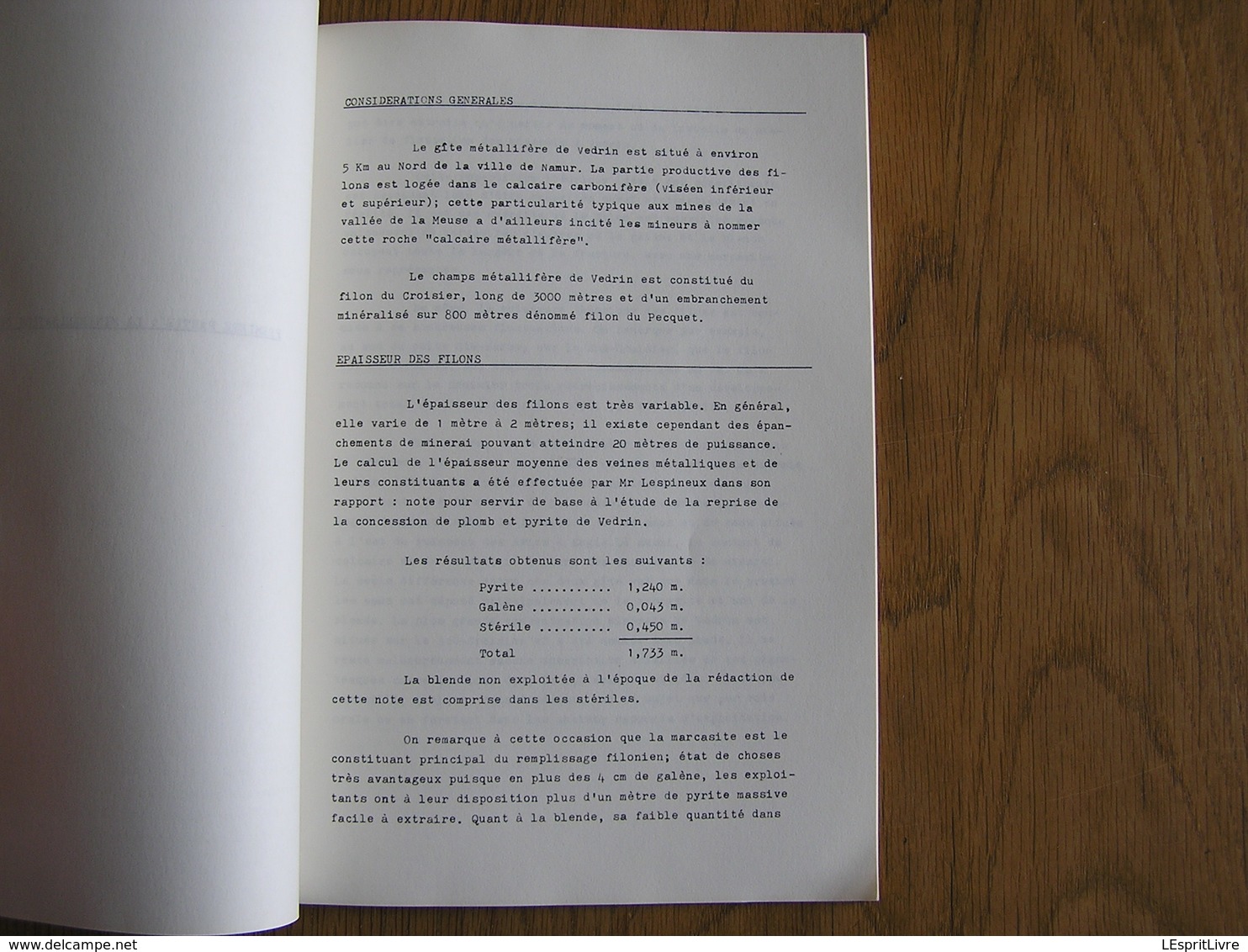 LA MINERALISATION DE VEDRIN Daoust D Régionalisme Namur Géologie Minéralogie Minerai Exploitation Mines Carrières - Belgique