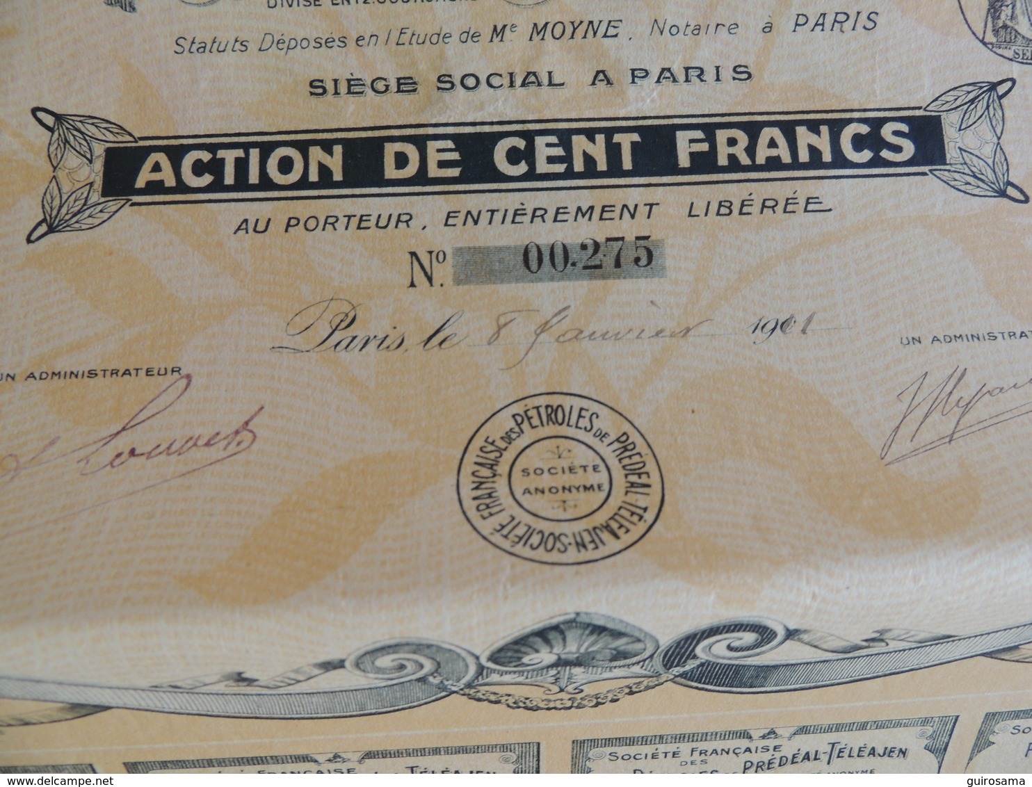 Société Française Des Pétroles De Prédéal-Téléajen (Roumanie) - Action De 100 Francs 1911 (275) - Oil