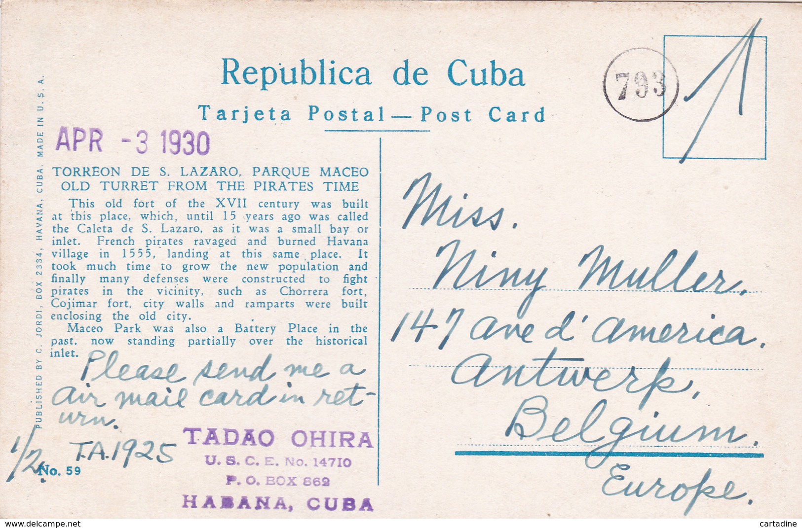 CUBA - Habana - Torreon De S. Lazaro - Parque Maceo  - 1930 - Kuba