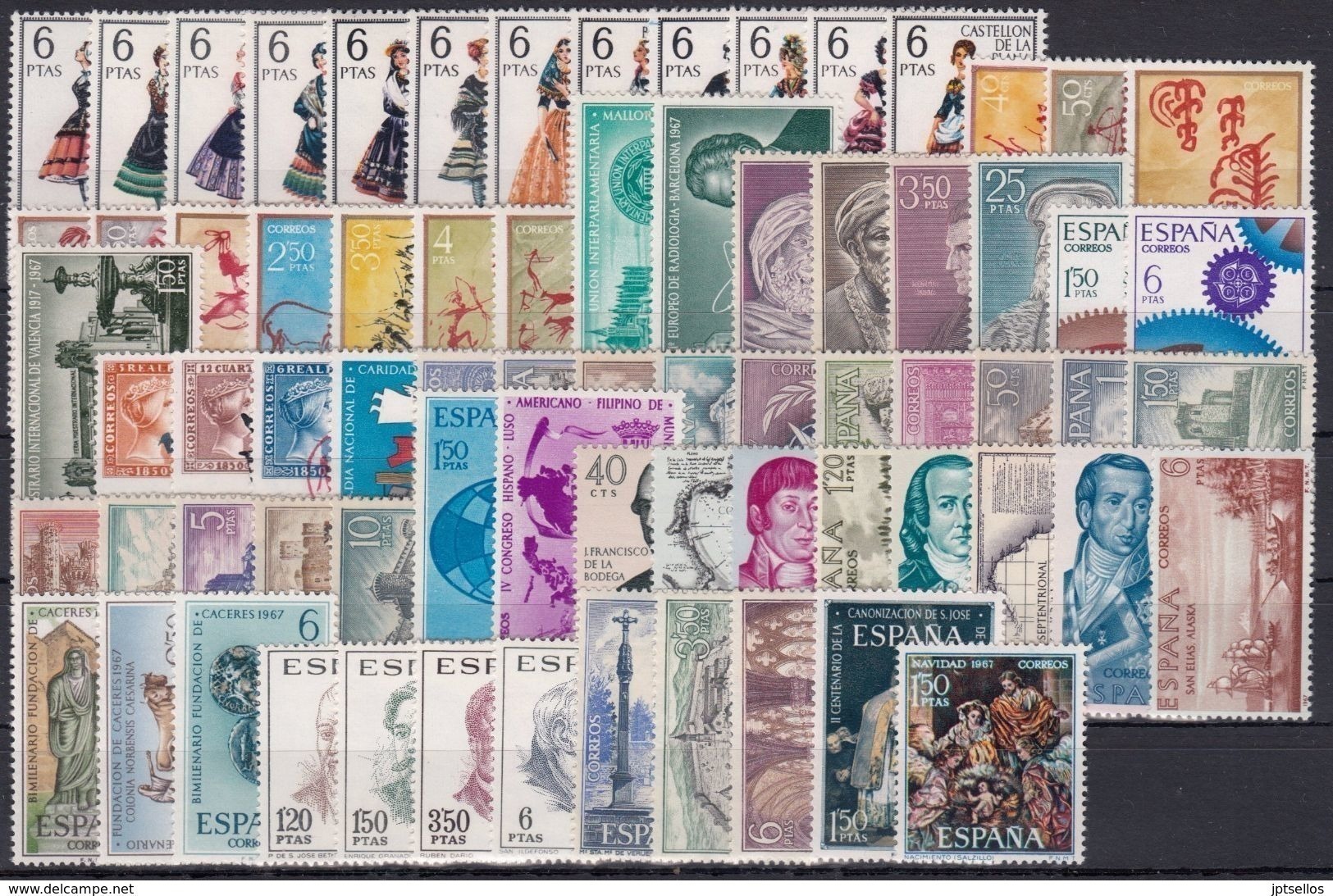 ESPAÑA 1967 Nº 1767/1838 AÑO NUEVO COMPLETO CON TRAJES,72 SELLOS - Full Years