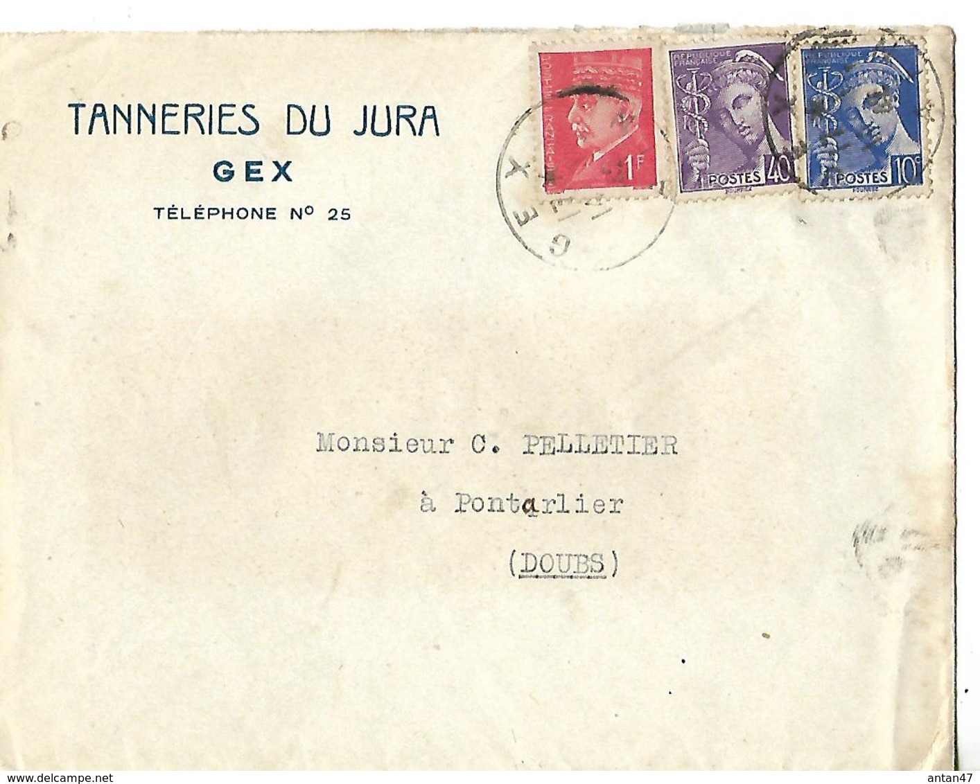 Enveloppe Commerciale  / 39 GEX / Tanneries Du Jura / 25 PONTARLIER C. Pelletier - 1950 - ...