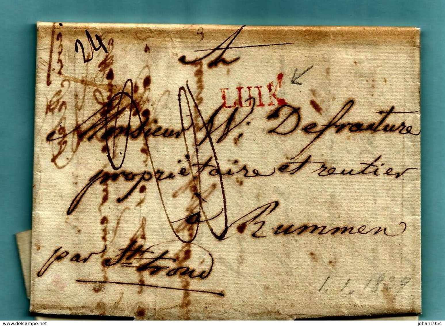 Brief Met Inhoud 01/01/1829, Griffe LUIK (18x5 Mm - Herlant 58) - Gewicht : "24" Gram - Port : 20 - 1815-1830 (Periodo Holandes)