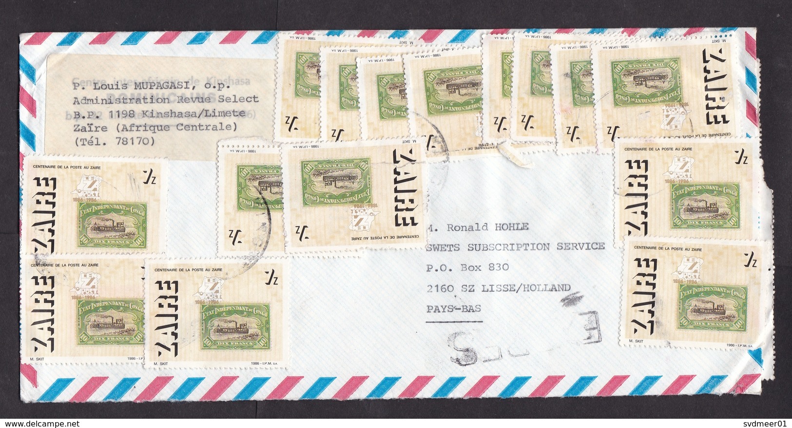 Zaire: Airmail Cover To Netherlands, 1989, 30 Stamps, Inflation, Pope John Paul II, Philately (damaged, See Scan) - Andere & Zonder Classificatie