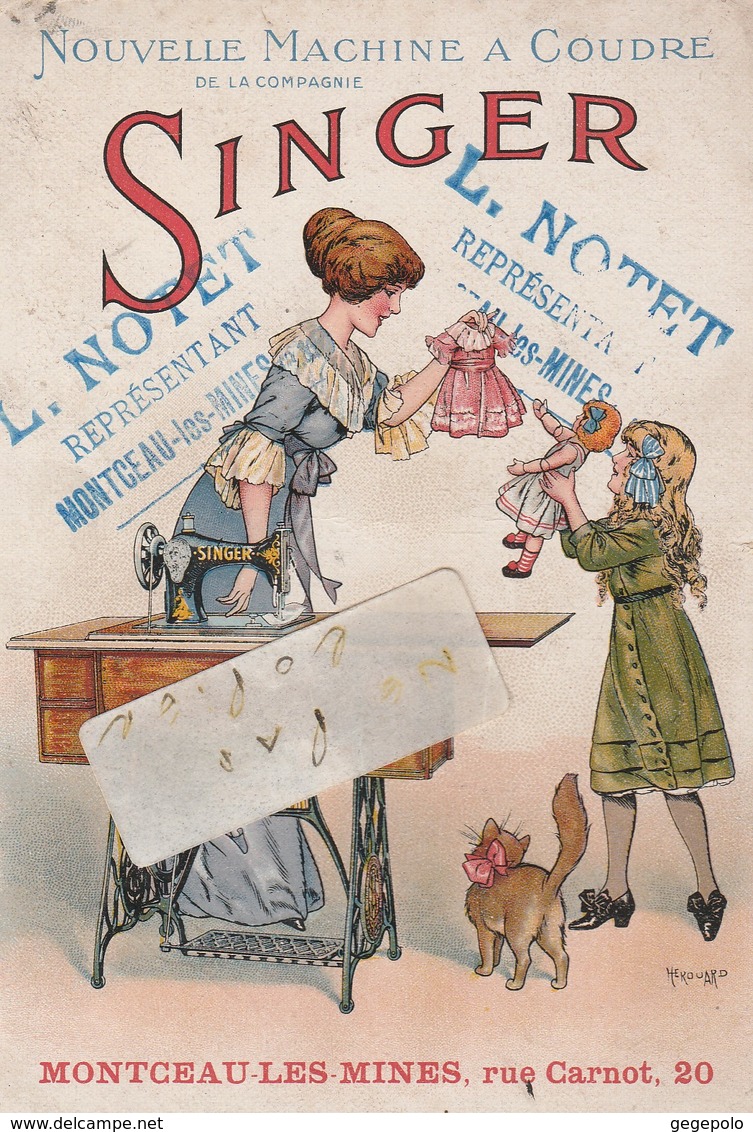 71 - MONTCEAU LES MINES - L.NOTET ,  20 Rue Carnot - Publicité " Singer " , Avec Calendrier 1913 , Format Cpa - Advertising