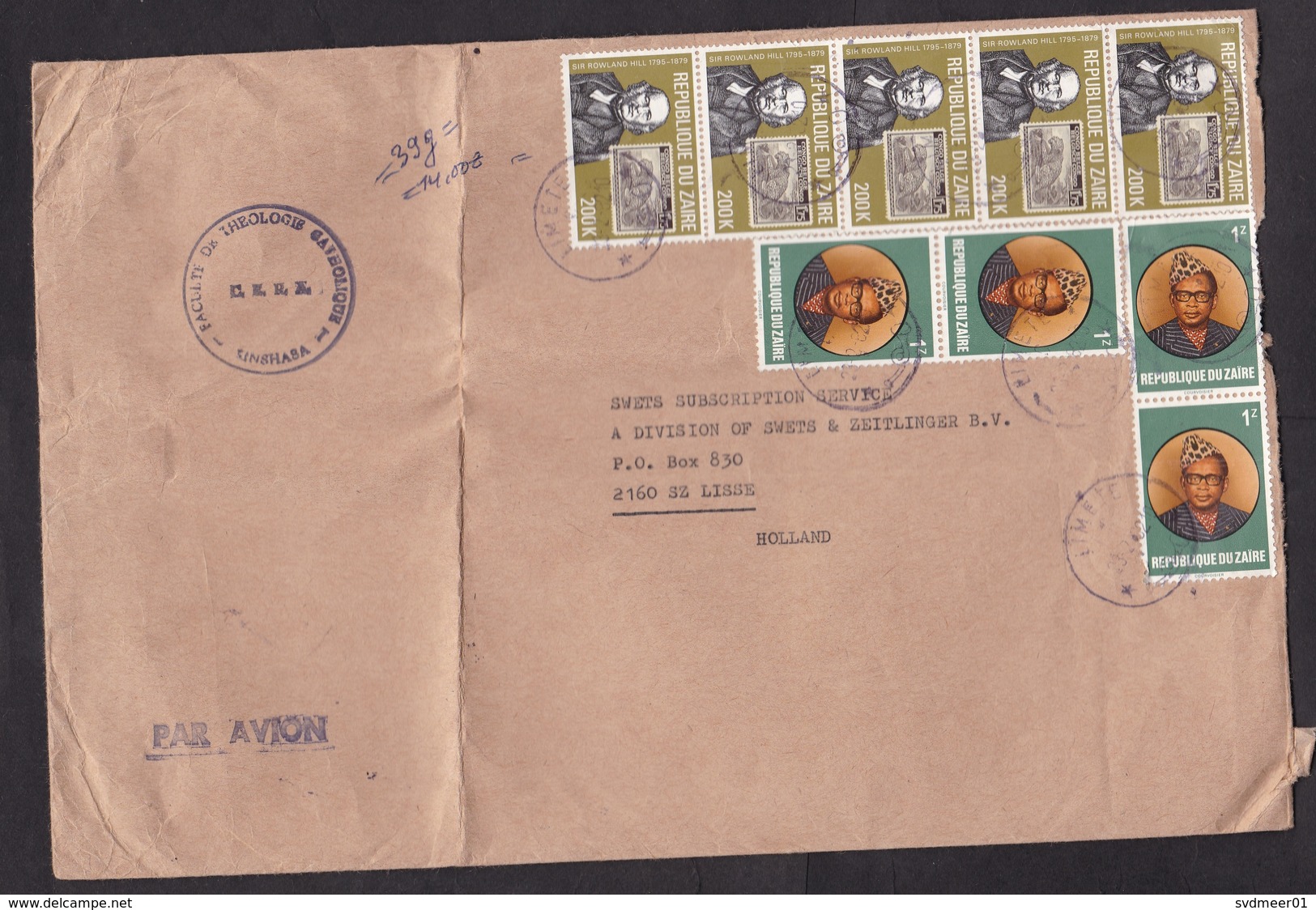 Zaire: Airmail Cover To Netherlands, 1982, 9 Stamps, Mobutu, Rowland Hill, Philately (damaged, See Scan) - Andere & Zonder Classificatie