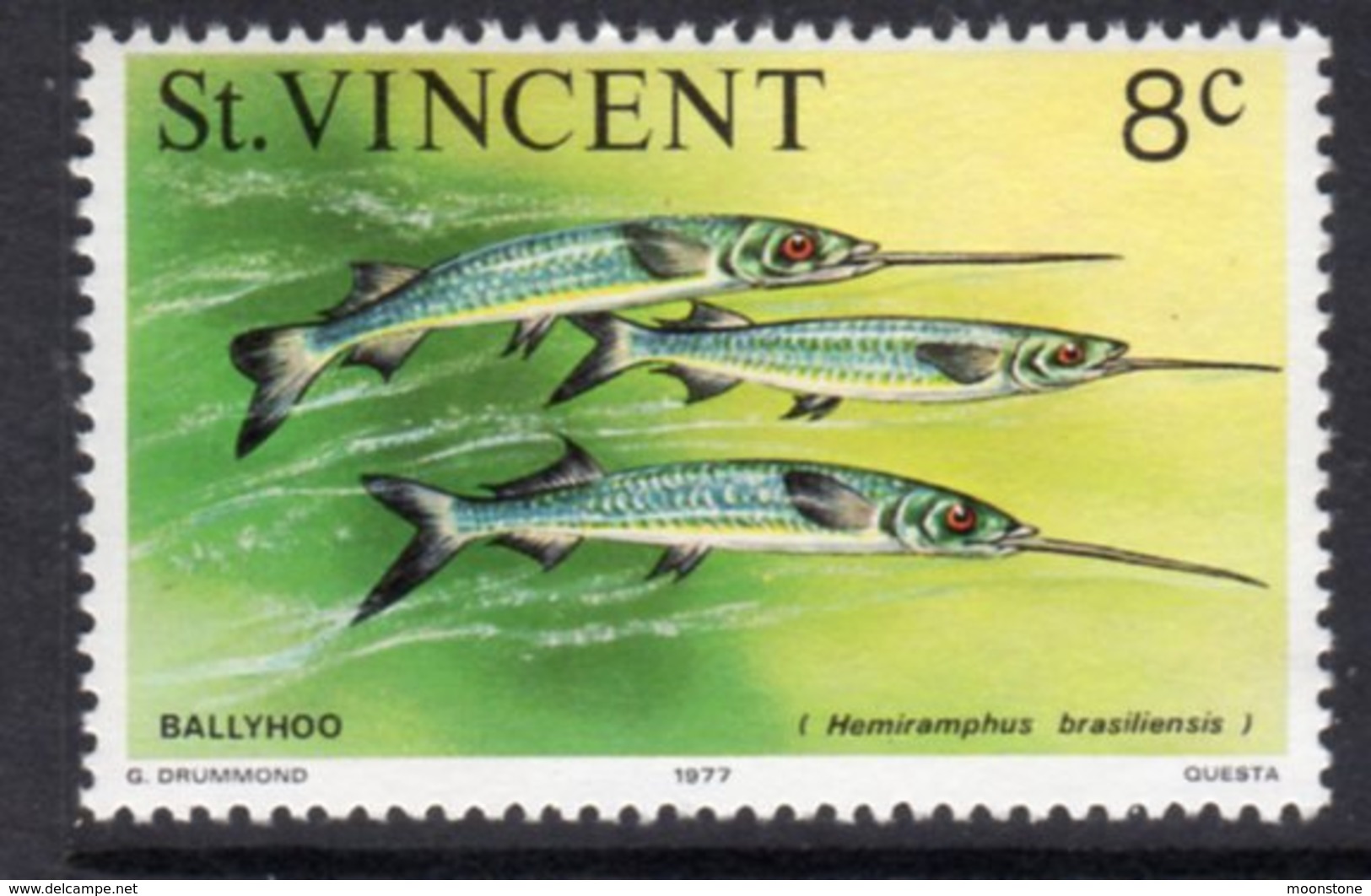 St. Vincent 1975-6 Marine Life Definitives 8c Ballyhoo Fish Value, MNH, SG 428 - St.Vincent (...-1979)