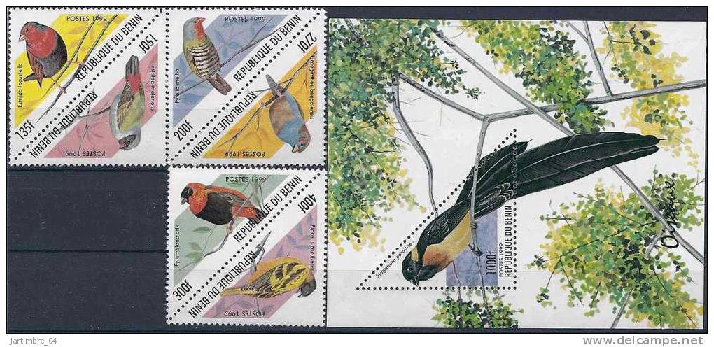 1999 BENIN 950-55+ BF 60**  Oiseaux, Timbres Triangulaires - Bénin – Dahomey (1960-...)