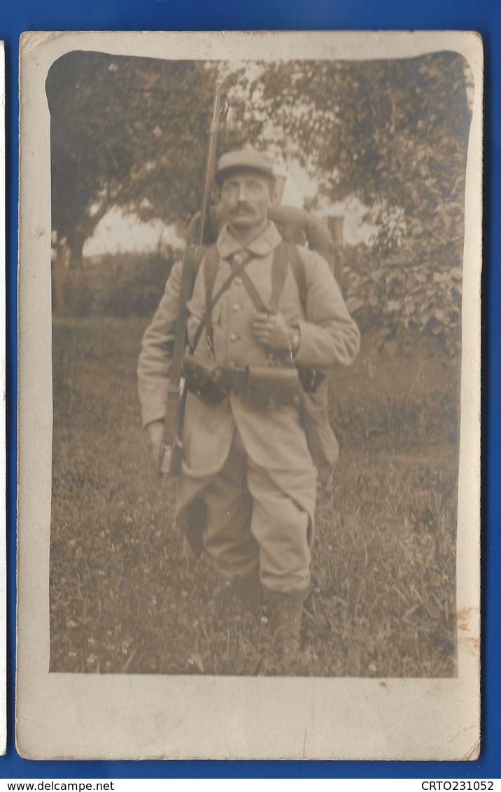 Carte Photo   Militaire Français  Avec Paquetage Et Arme - Guerre 1914-18