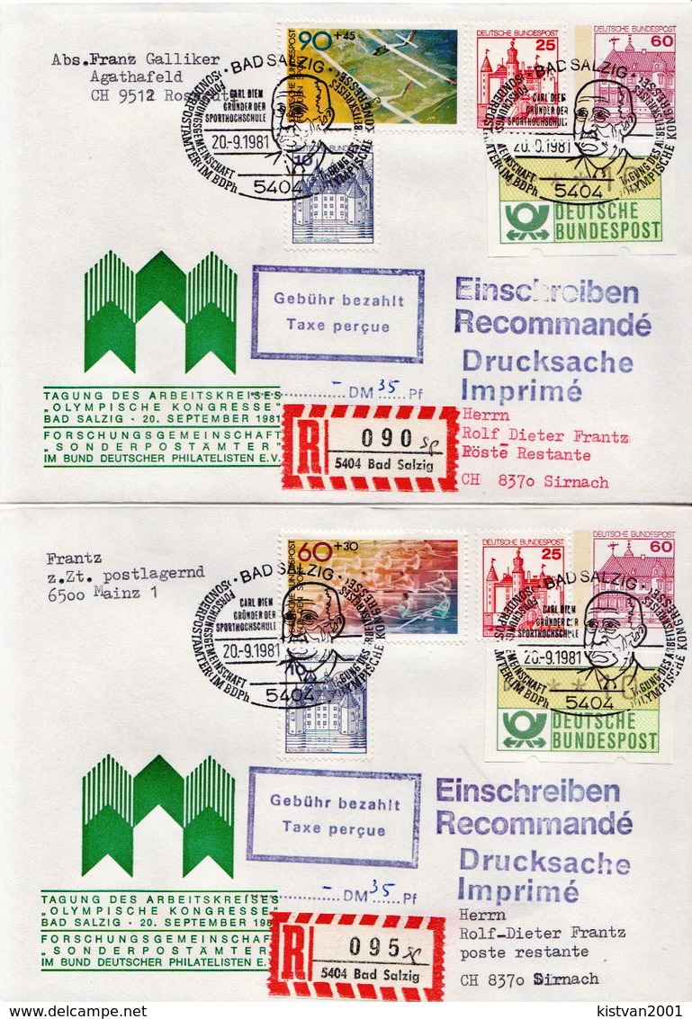 Postal History: Germany 2 R Covers With Olympic Congress And Taxe Percue Cancels - Other & Unclassified