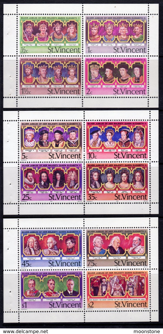 St. Vincent 1977 Silver Jubilee Set Of 12 In 3 Booklet Panes, No Watermark, MNH, SG 515/26 - St.Vincent (...-1979)