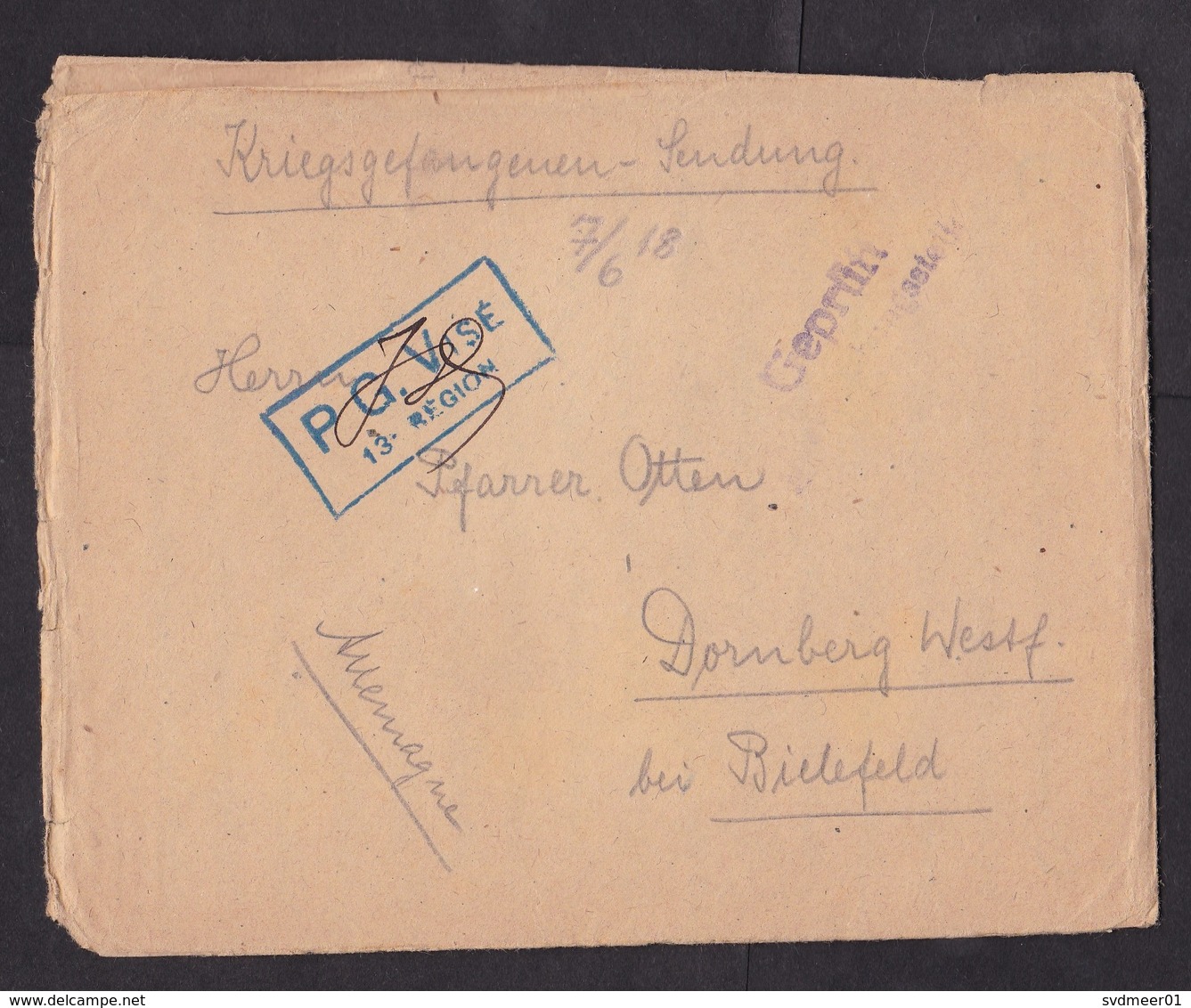 France: POW Prisoner Of War Cover To Germany, 1918, Censored, Officers Camp Pamiers, With Letter, WW1 (minor Damage) - Briefe U. Dokumente