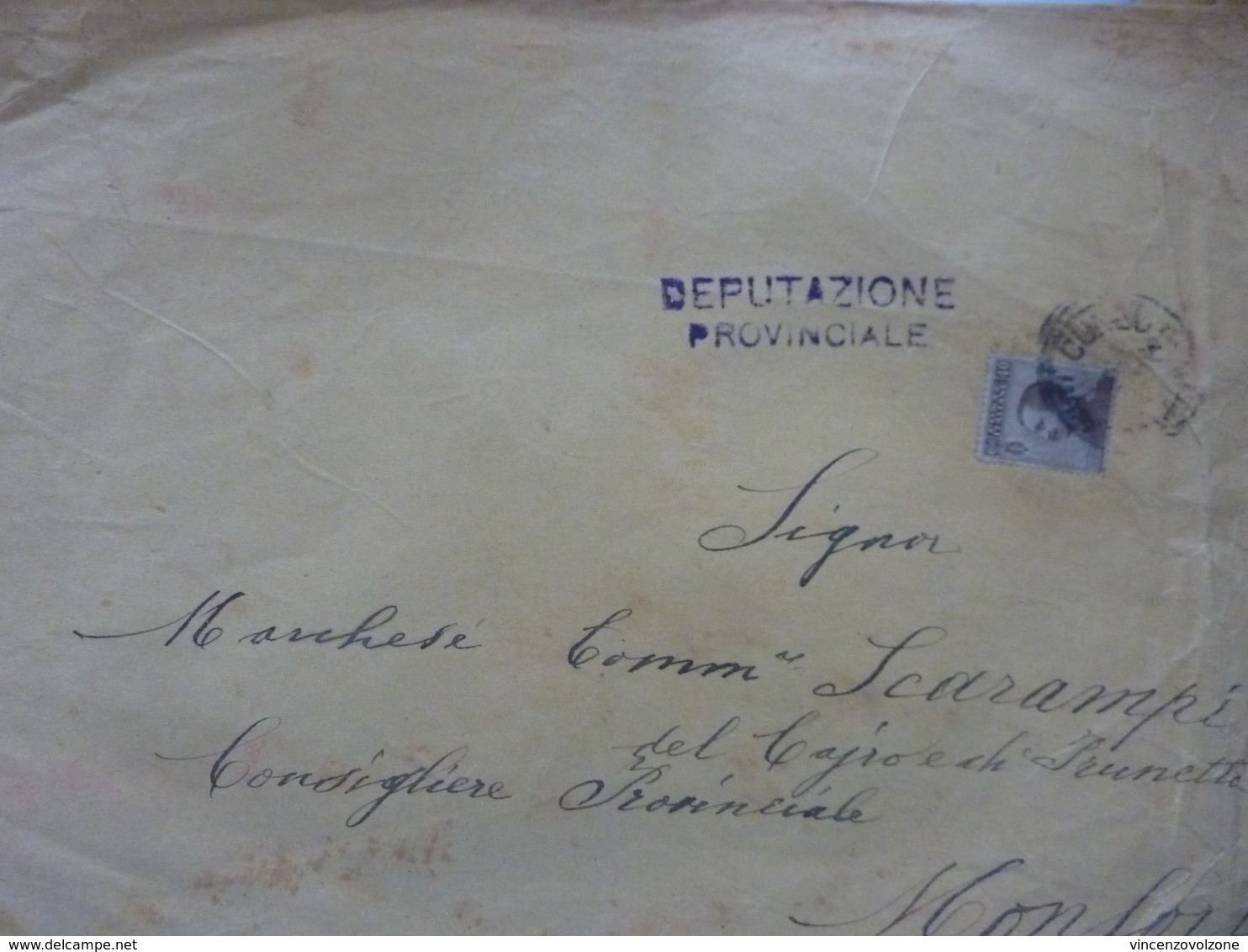 Grande Busta Viaggiata "Marchese Scarampi Del Cairo - Monforte D'Alba" 1918 - Storia Postale