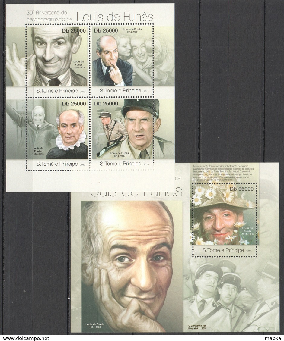 ST1810 2013 S. TOME E PRINCIPE 30TH ANNIVERSARY LOUIS DE FUNES KB+BL MNH - Acteurs