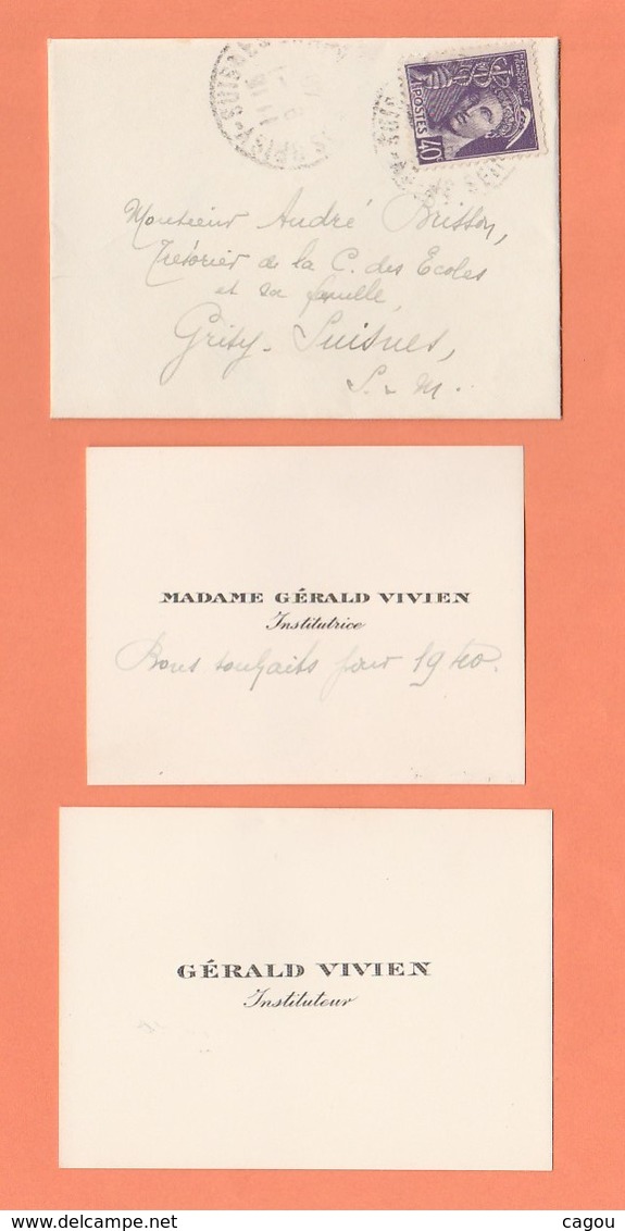 CARTES DE VISITE GERALD VIVIEN INSTITUTEUR MME  GERALD VIVIEN INSTITUTRICE GRISY SUISNES (S.& M.) - Cartes De Visite