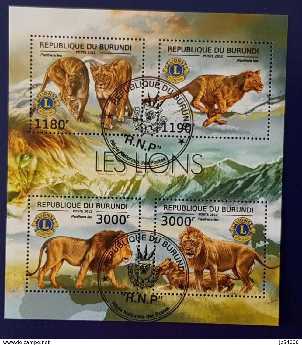 BURUNDI, LIONS CLUB, Pantheres, Lions. 1 Feuillets 4 Valeurs émis En 2012. Oblitéré, Used. - Rotary, Lions Club