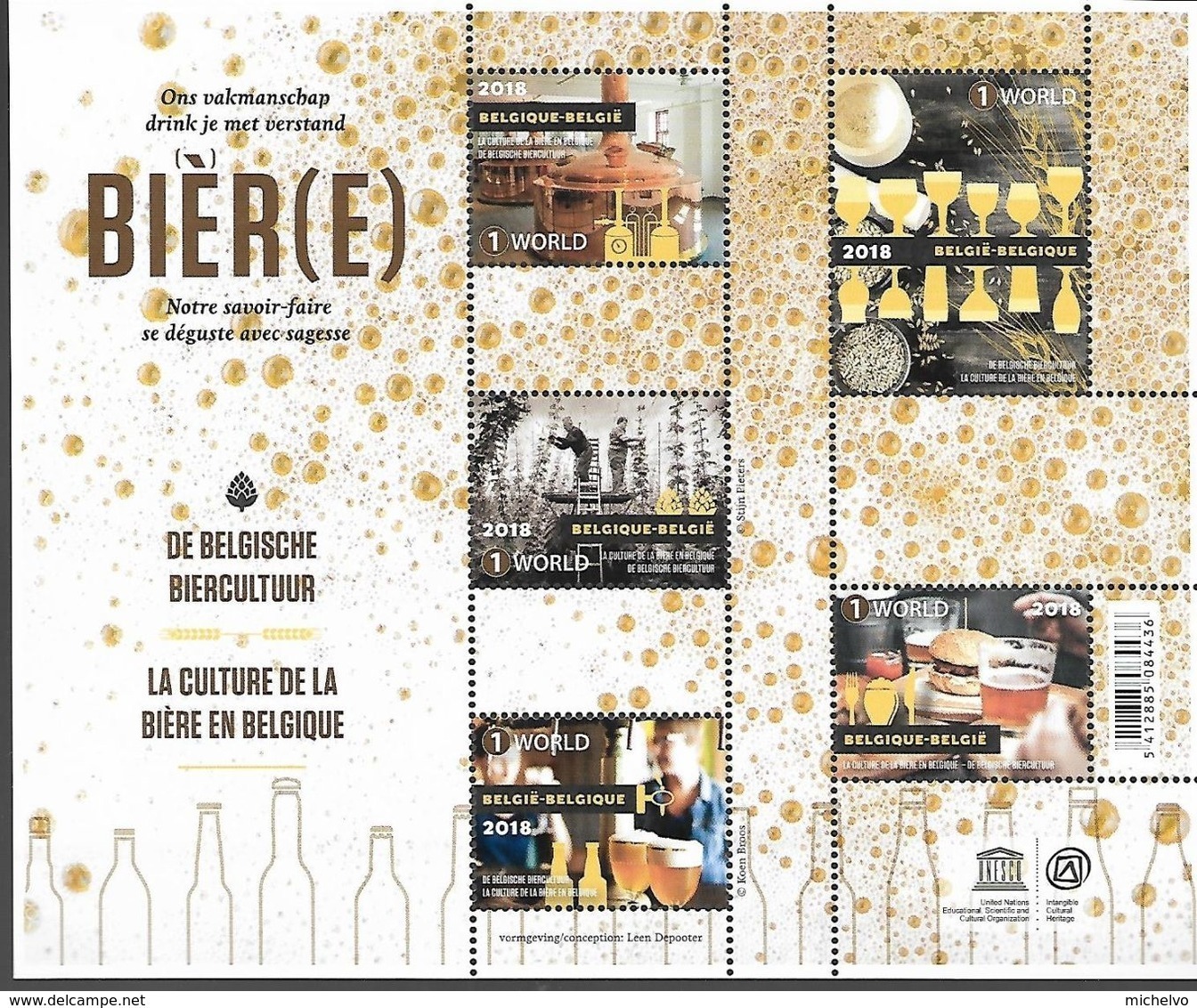 Belg. 2018 - COB N° BL260 ** - La Culture De La Biere Belge (timbres 4726 à 4730) - Neufs