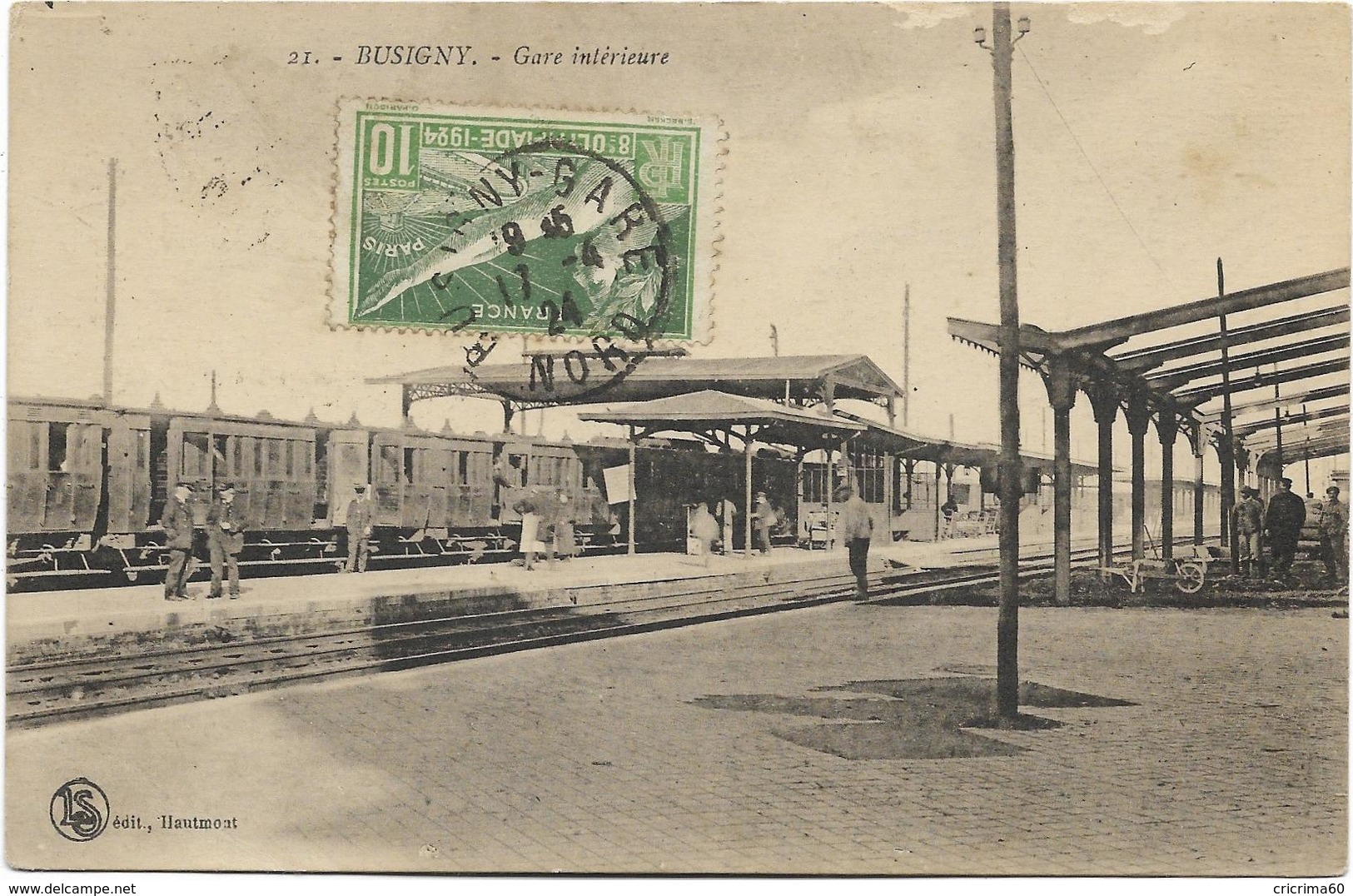 59 - BUSIGNY - Gare Intérieure. Animée, Circulé En 1924. - Autres & Non Classés