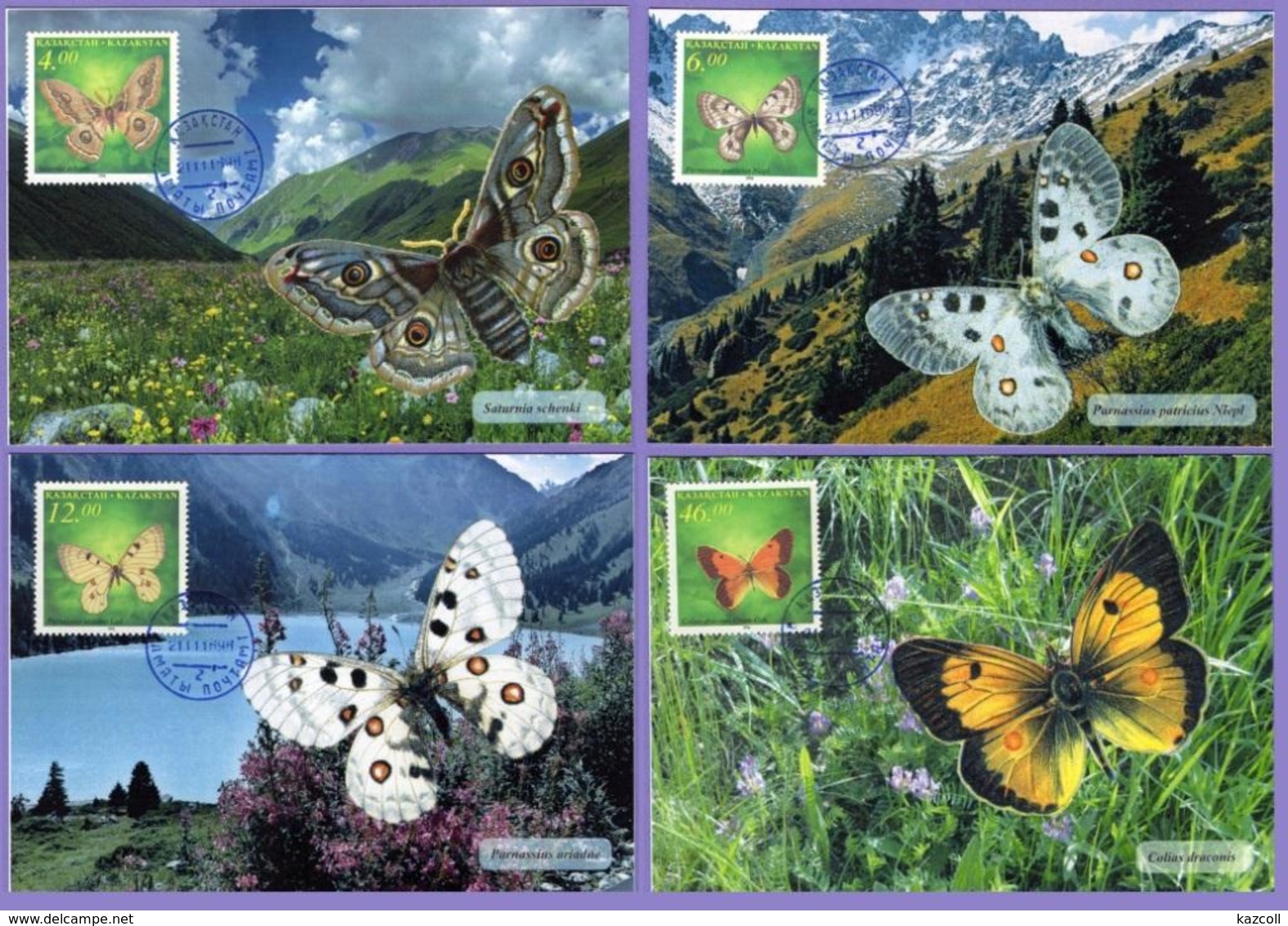 Kazakhstan 1996. Butterflies. Fauna. Insects.  Maxicard.  Maximum Cards - Schmetterlinge