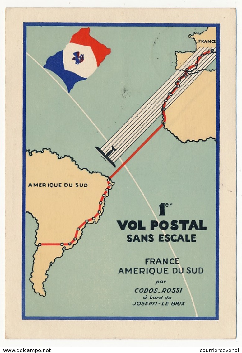 FRANCE - Carte Air France 1er Vol Sans Escale FRANCE AMERIQUE DU SUD - Raid Interrompu 17 Février 1935 - 1927-1959 Lettres & Documents