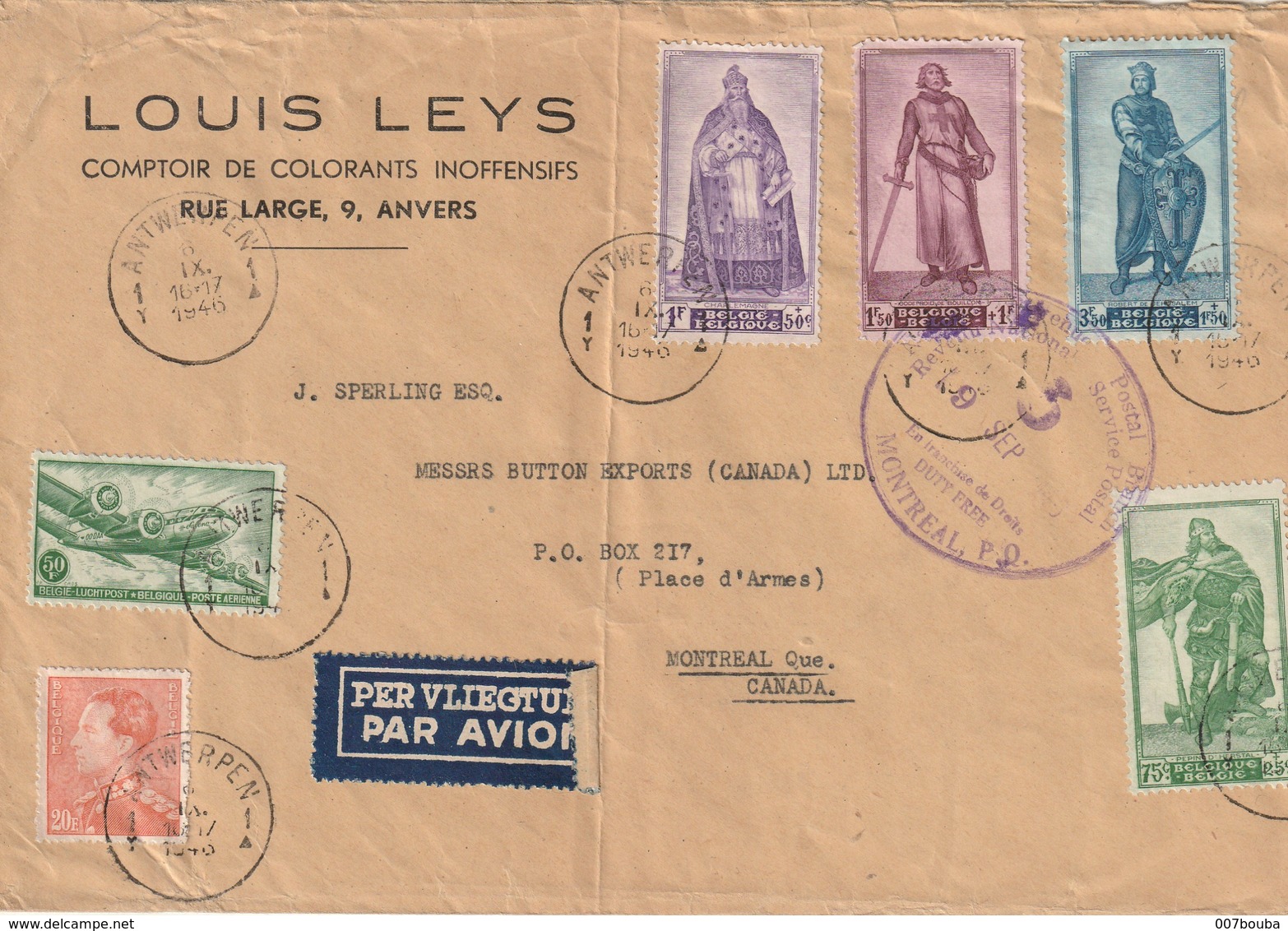 Lettre Avec TP 434Aa/ PA10/  737/ 738/ 739/ 740  D'Anvers à Montréal 1946 - Lettres & Documents