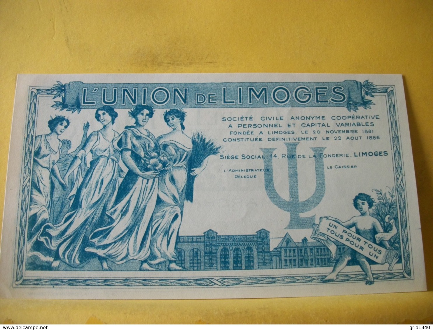 A931 - 87 SOCIETE COOPERATIVE L'UNION DE LIMOGES 10 FRANCS - Bons & Nécessité