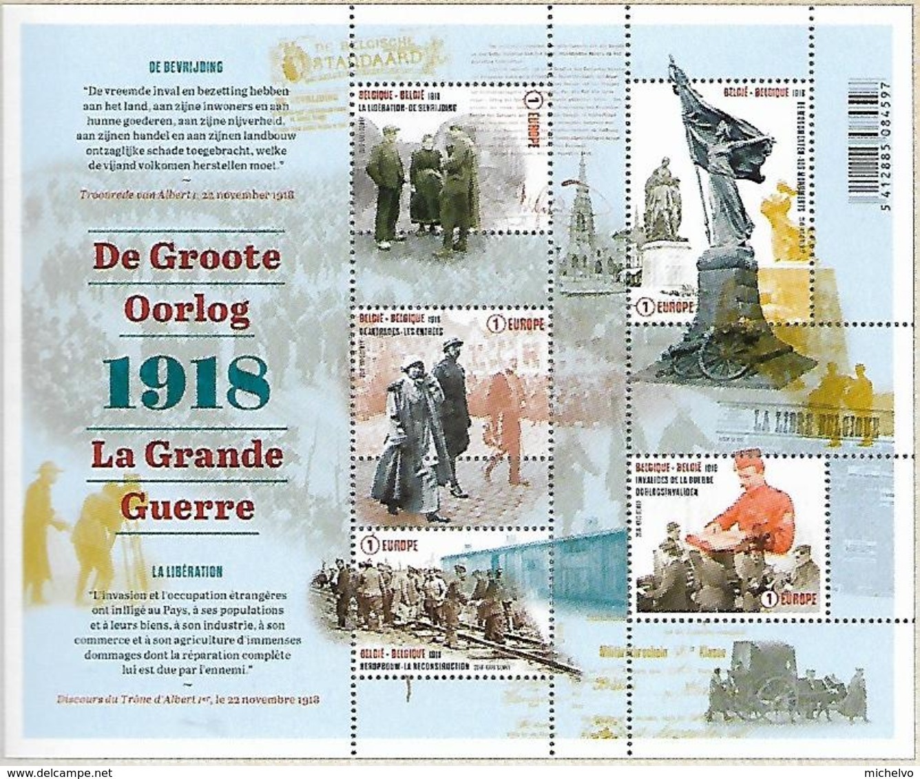 Belg. 2018 - COB N° BL 268 ** - La Grande Guerre : La Libération (timbres 4815 à 4819) - Unused Stamps