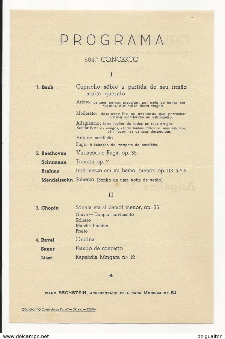 Program - Portugal - Orpheon Portuense - 9 Dezembro 1946 - Angelica Morales De Sauer - Programmes