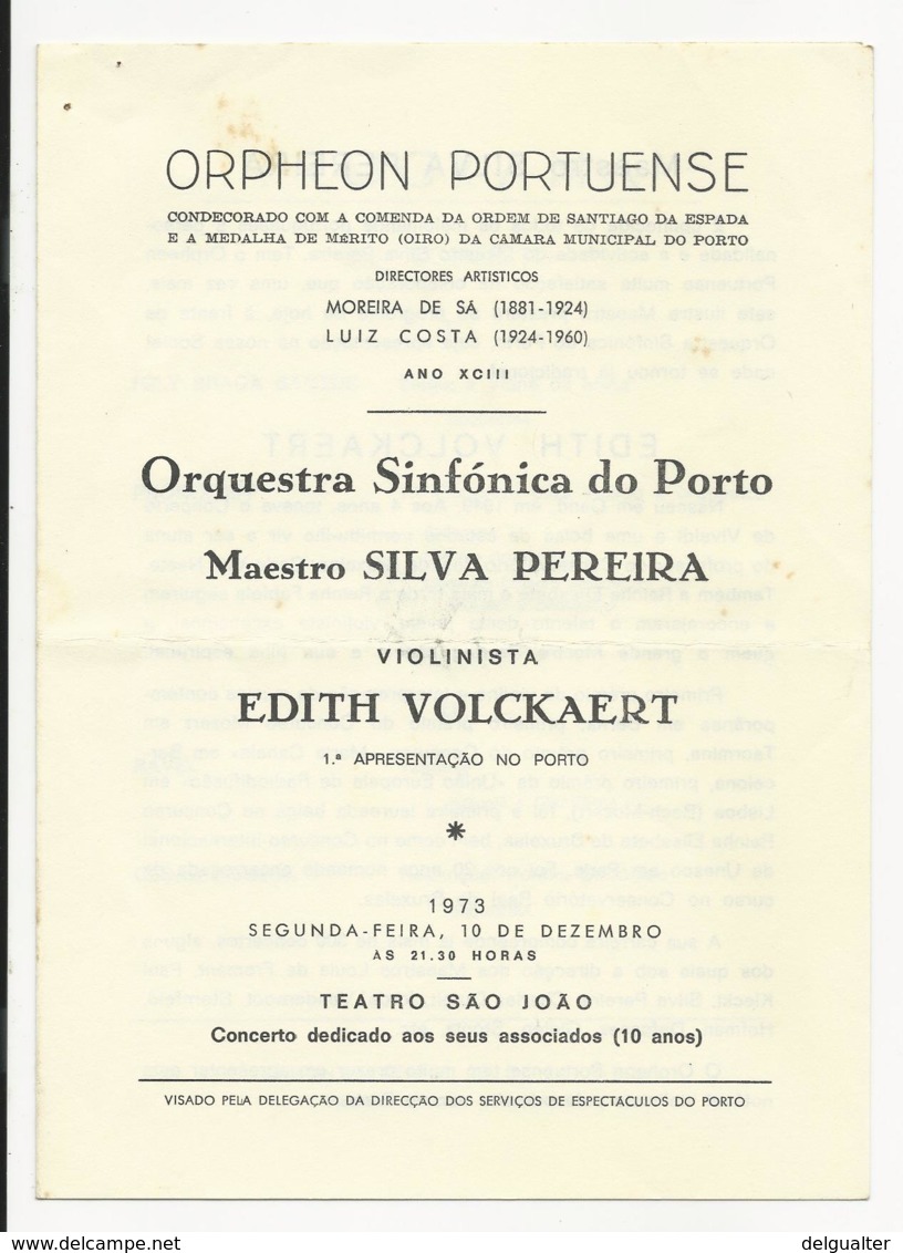 Program - Portugal - Orpheon Portuense - 10 Dezembro 1973 - Orquestra Sinfónica Do Porto - Programmes