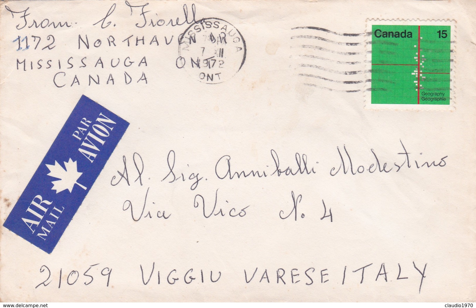 BUSTA VIAGGIATA AIR MAIL - CANADA - MONTREAL - VIAGGIATA PER VIGGIU' -  VARESE (ITALY ) - Lettres & Documents