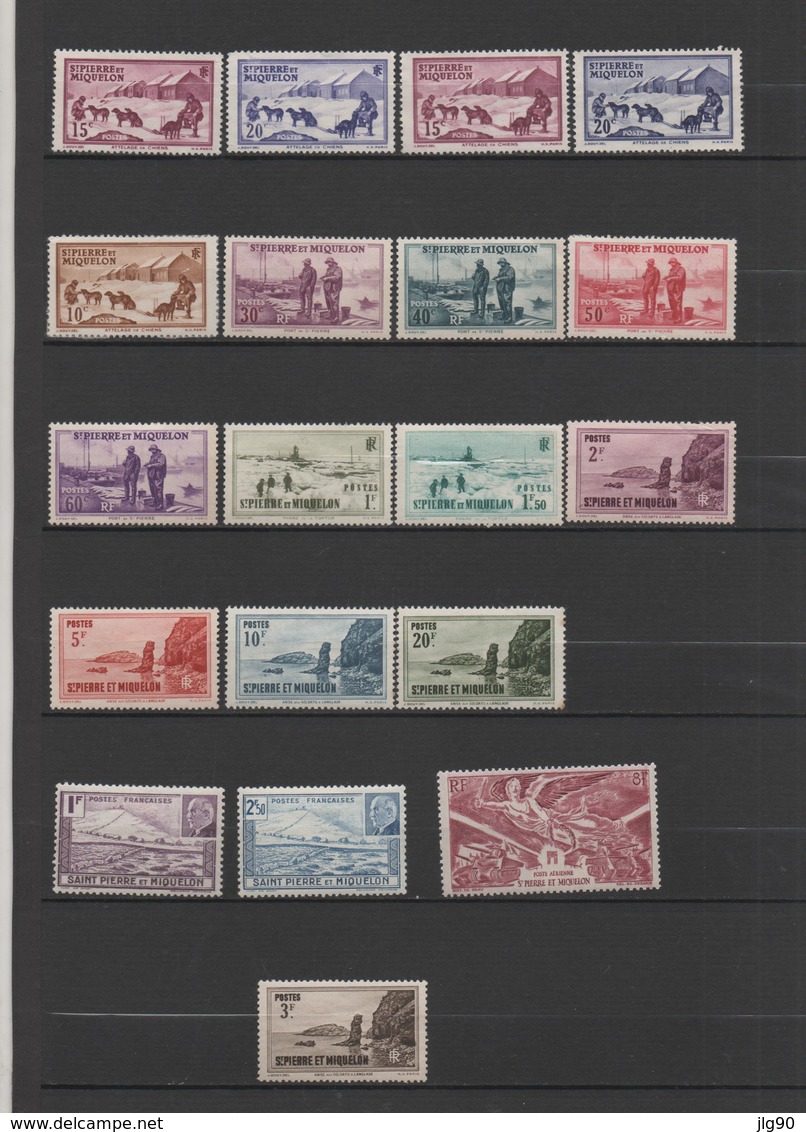 St Pierre Et Miquelon  18 Nine Stamps 1938-46 (3 Without Gum, 14 MH*, 1 MNH***) - Nuevos
