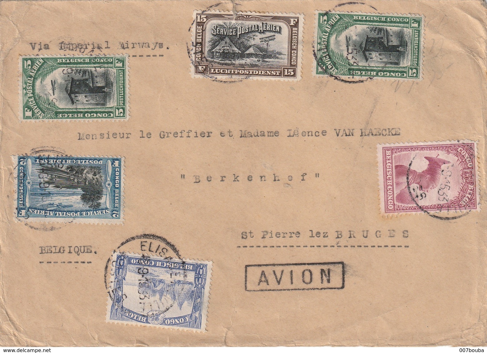 Congo Belge - Lettre Avec TP 175/ 178/ PA3/ PA4/ PA5 D'Elisabethville Vers St Pierre Lez Bruges 1933 - Lettres & Documents