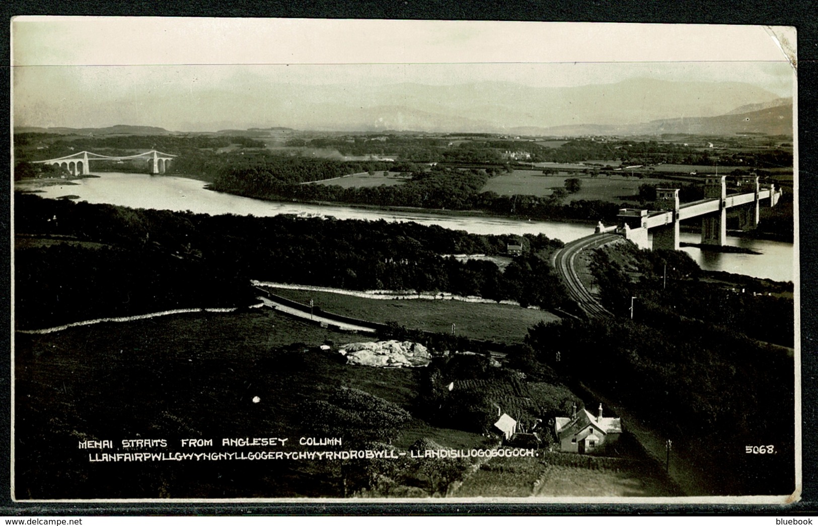 Ref 1299 - Real Photo Postcard - Menai Straits & Anglesey Column Wales - Anglesey