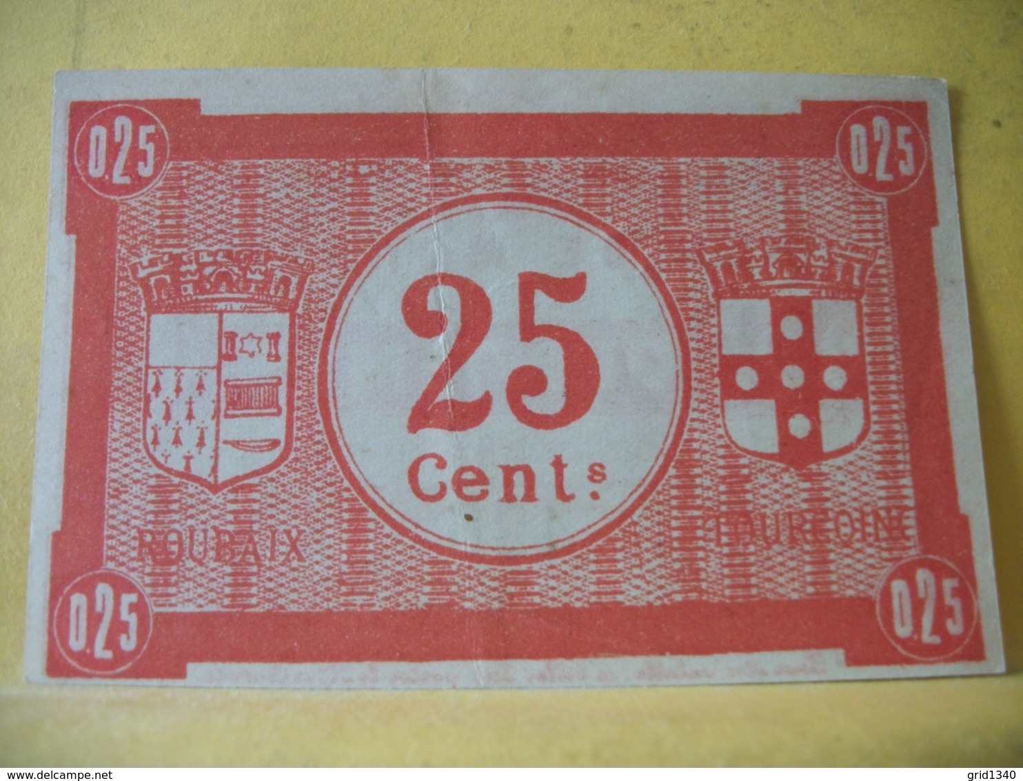 A869 BON DE MONNAIE 25 CENTIMES VILLES ROUBAIX ET TOURCOING. SERIE N°AY 21 N°426 - Bons & Nécessité