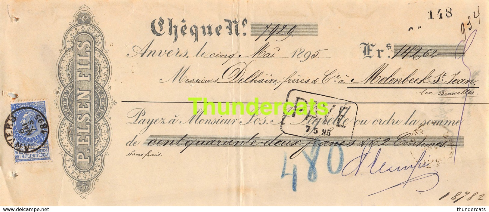 3 X Fois Cheque DELHAIZE MOLENBEEK ST JEAN JOS LEGRELLE ELSEN .... - 1893-1900 Fine Barbe