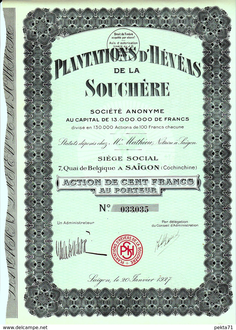 SAIGON / PLANTATIONS D'HEVEAS DE LA SOUCHERE 1927 - Asie