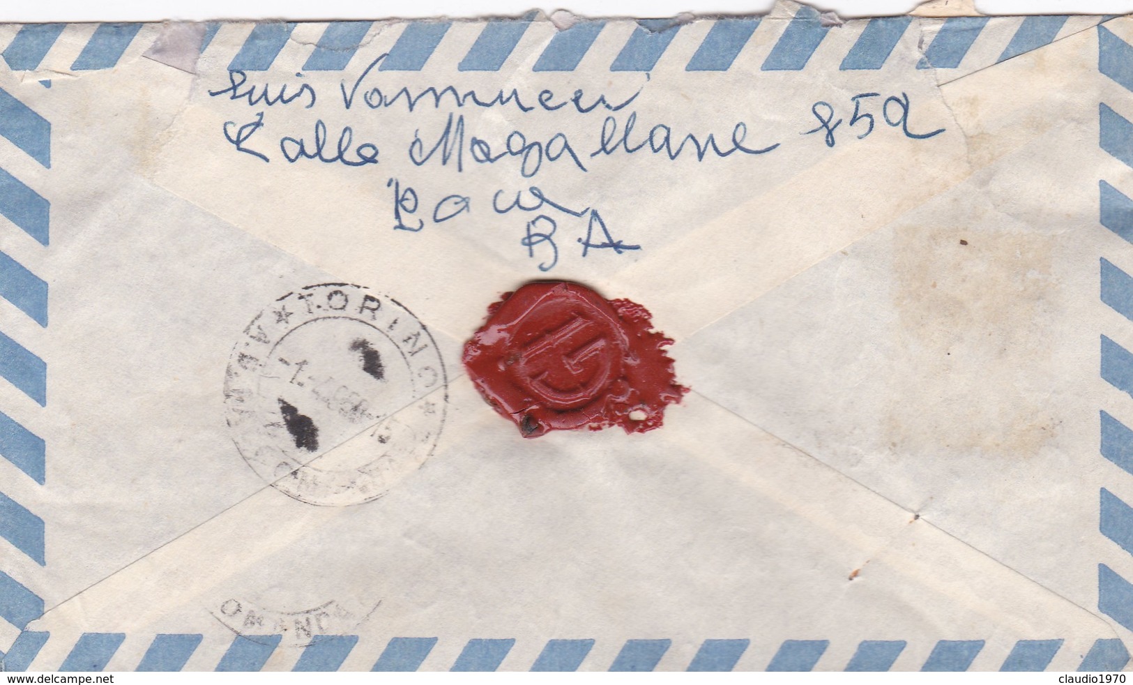 BUSTA VIAGGIATA AIR MAIL  RACCOMANDATA MINISTERO DE COMUNICACIONES - ARGENTINA - VIAGGIATA PER TORINO - Storia Postale