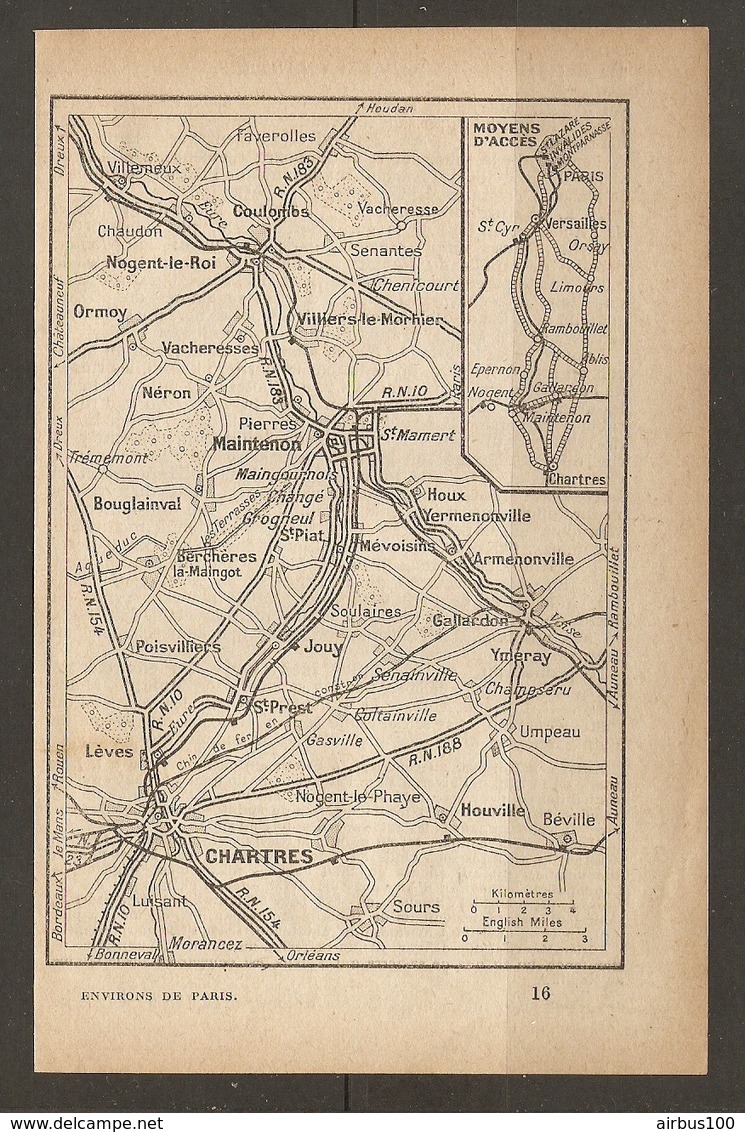CARTE PLAN 1928 - MOYENS D'ACCES TRAIN - GARE St LAZARE CHARTRES - INVALIDES MONTPARNASSE DENFERT - JOUY - Topographical Maps