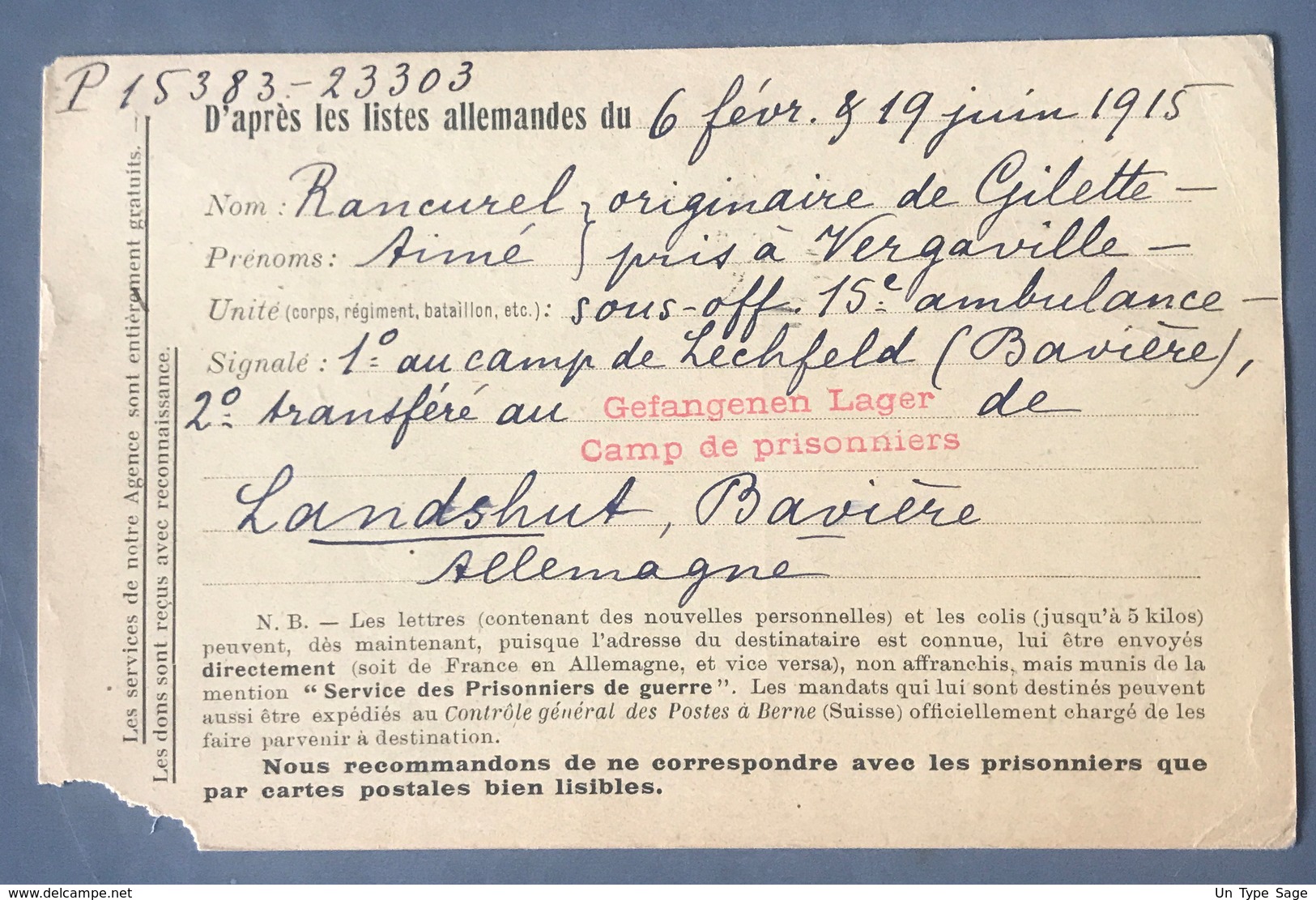 Carte (abimée Dans L'angle) Pour Marseilles - CAMP DE PRISONNIERS (Landshut Bavière) - (B2246) - 1. Weltkrieg 1914-1918