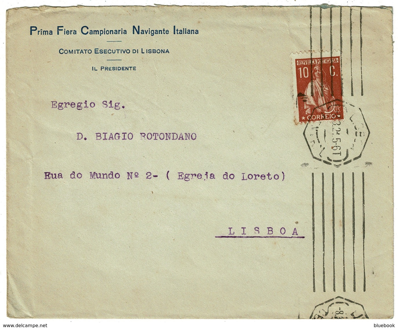 Ref 1300 - 1921 Portugal Cover 10c Ceres Local Rate - P.F.C. Navigante Italiana Italy - Covers & Documents