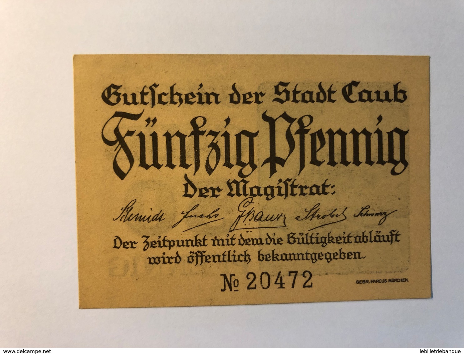 Allemagne Notgeld Caub 50 Pfennig - Collections