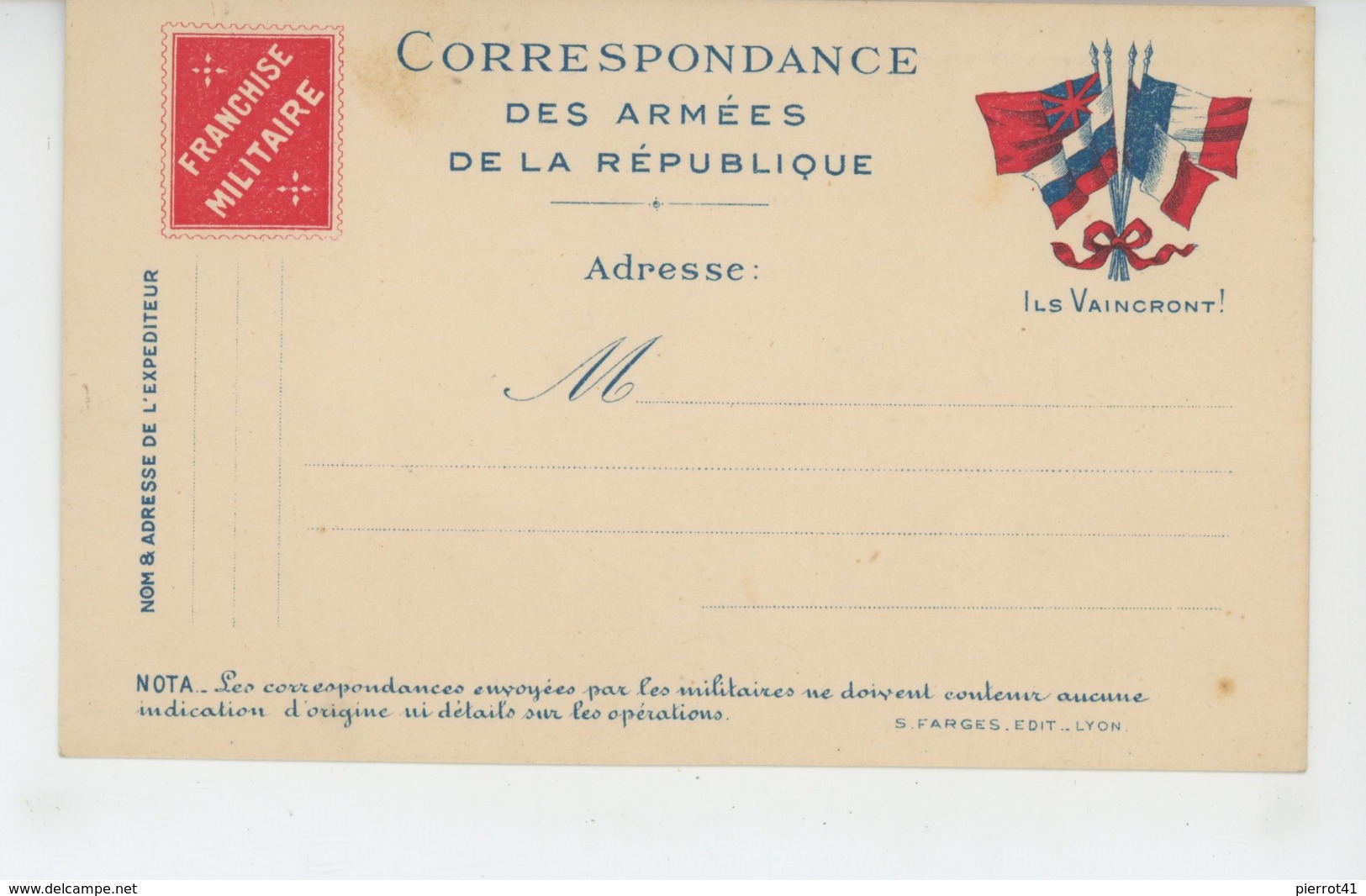 GUERRE 1914-18 - Carte De Correspondance Des Armées Avec Franchise Militaire - War 1914-18