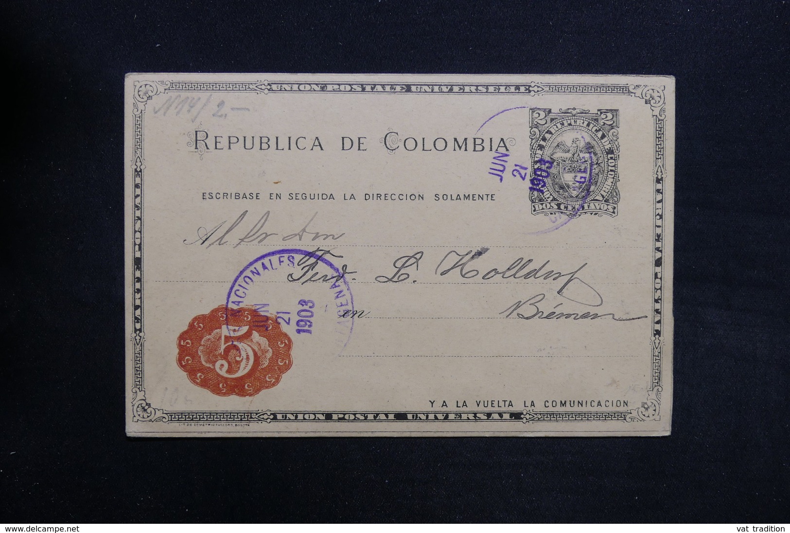 COLOMBIE - Entier Postal Pour L 'Allemagne En 1903 - L 31512 - Colombia