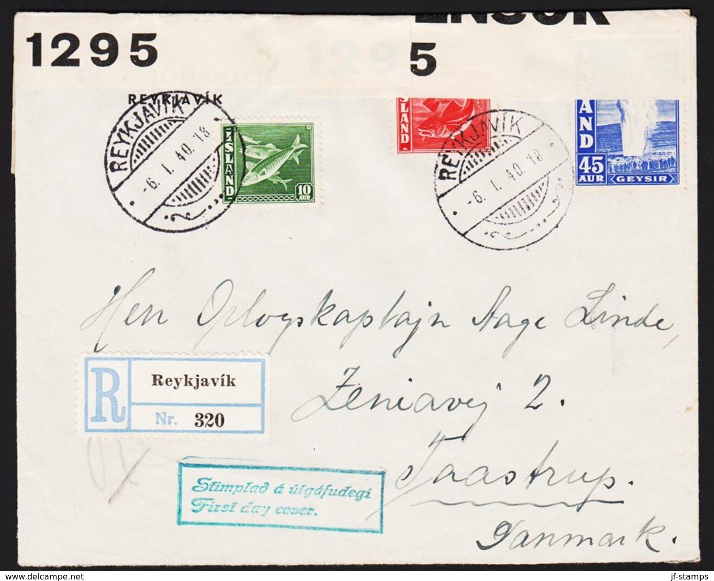 1940. Scarce FDC REYKJAVIK -6. 1. 40. PC. 66 OPENED BY CENSOR 1295. TAASTRUP 26.2.40. () - JF317489 - Briefe U. Dokumente