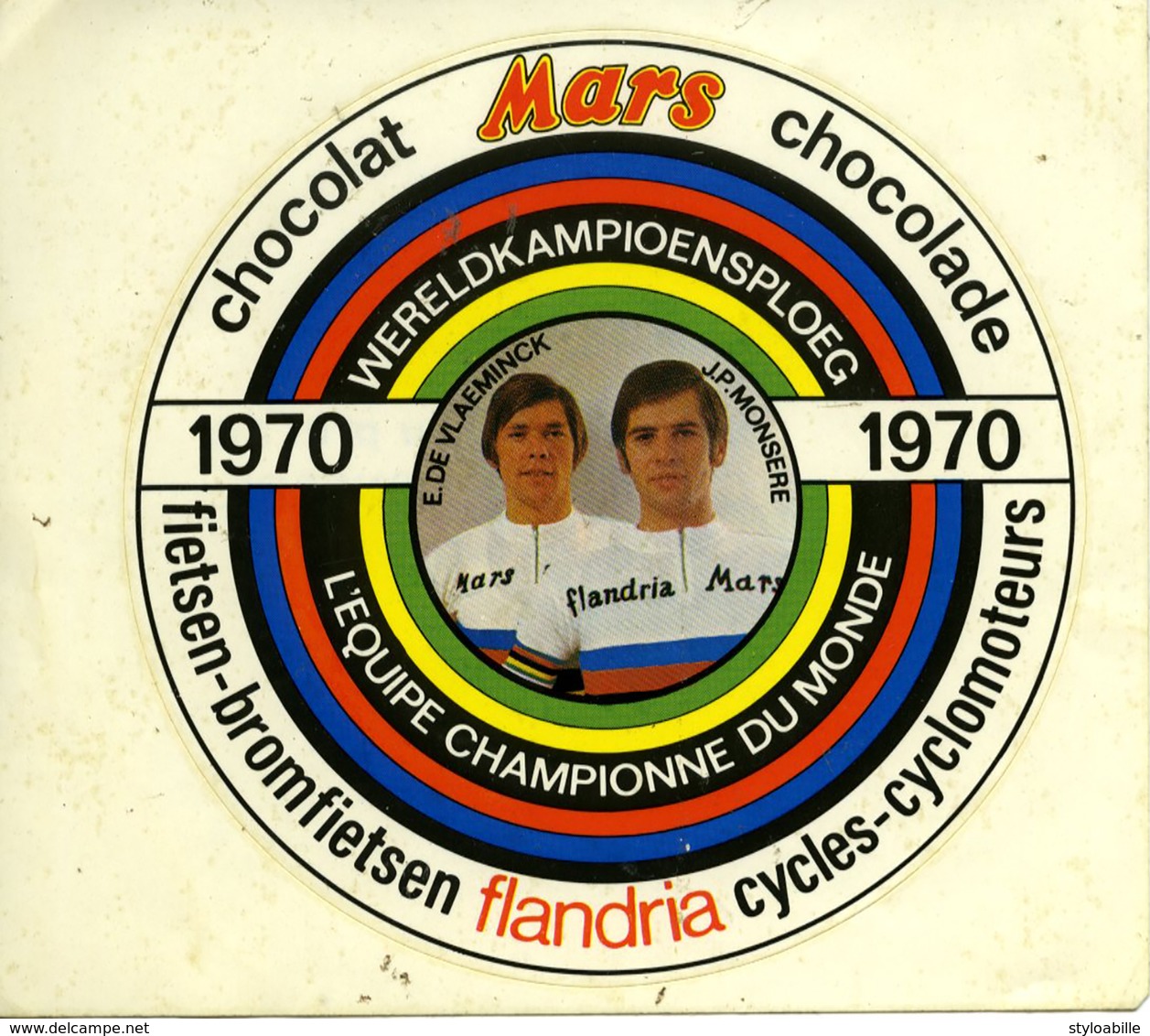 Autocollant Sticker 1970 Wielrennen Cyclisme Flandra Mars Kampioen E De Vlaeminck En JP Monsere - Autocollants