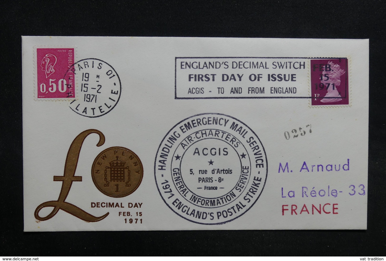 ROYAUME UNI - Enveloppe FDC En 1971 Pour La France - L 31535 - 1971-1980 Decimal Issues