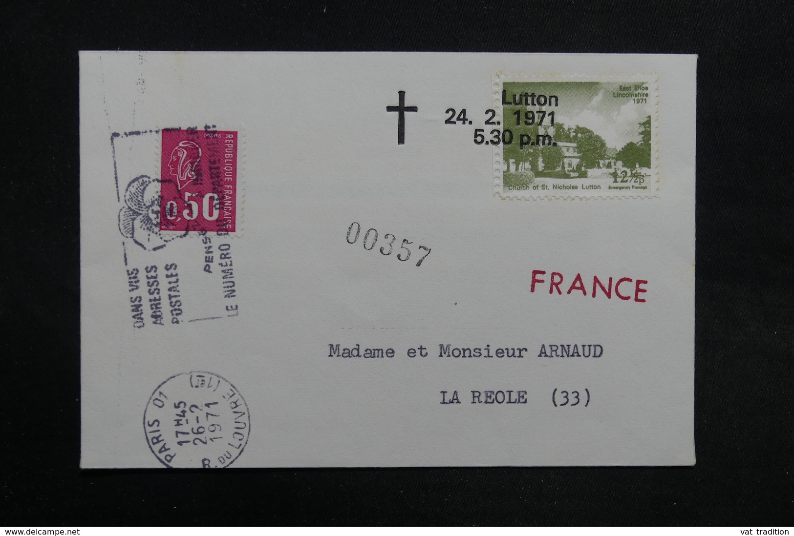 ROYAUME UNI - Enveloppe Par Poste Privée De Lutton Pour La France En 1971 - L 31536 - Postmark Collection