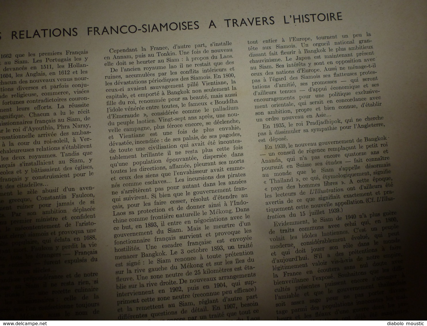 1941 L'ILLUSTRATION :Col de la Forele;Château de Villandry;Relations FRANCE-SIAM dans l'histoire ; Les Dombes; etc